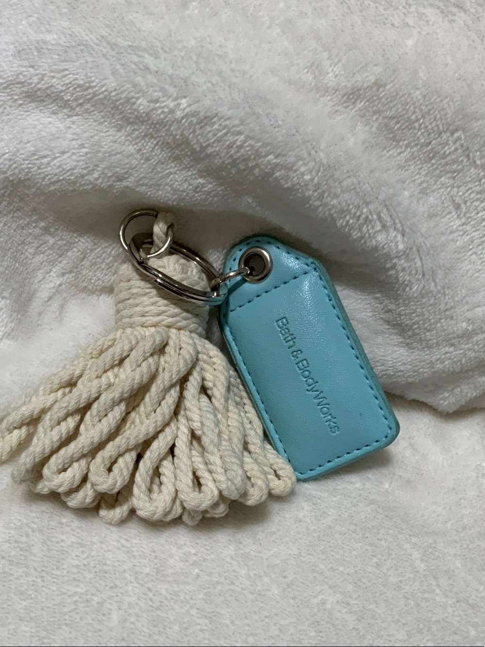 Bath & Body Works Light Aqua Tassel Key & Tag Holder